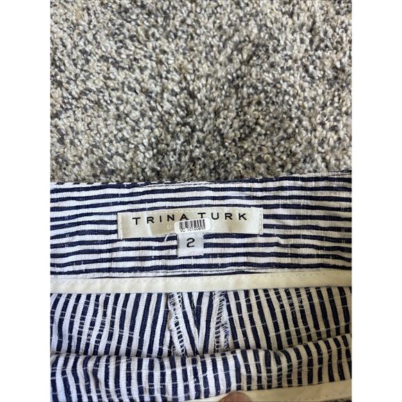 Trina Turk Rockin Ruffle Blue White Striped Shorts Size 2 Side Zip 4” Inseam - Picture 4 of 10